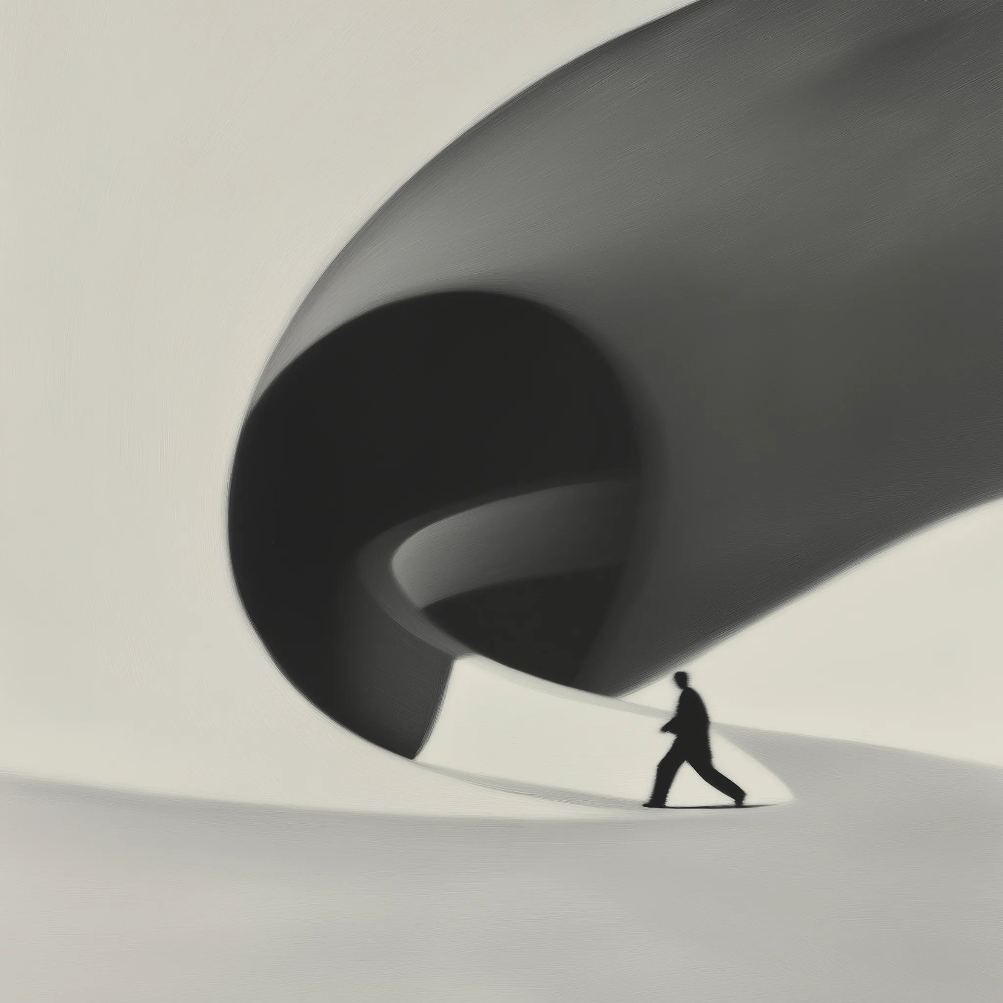Abstrakte schwarze Form mit kleiner laufender Silhouette