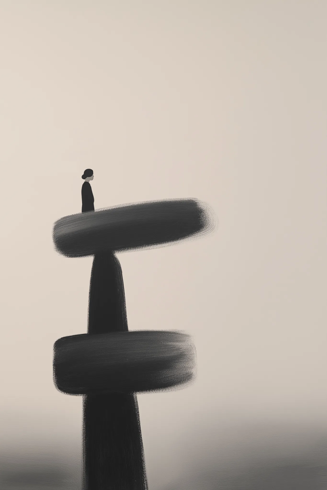 Minimalistische Figur auf schwarzer abstrakter Säule